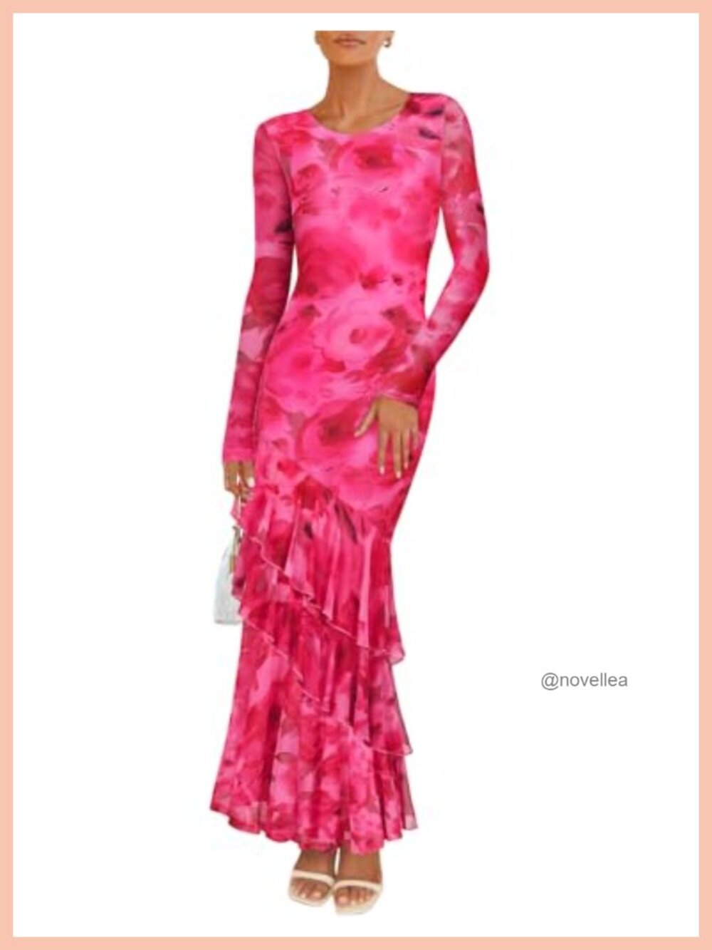 Women's Floral Mesh Mermaid Maxi Dress Long Sleeve Formal Wedding Guest Bodycon - Picture 1 of 6